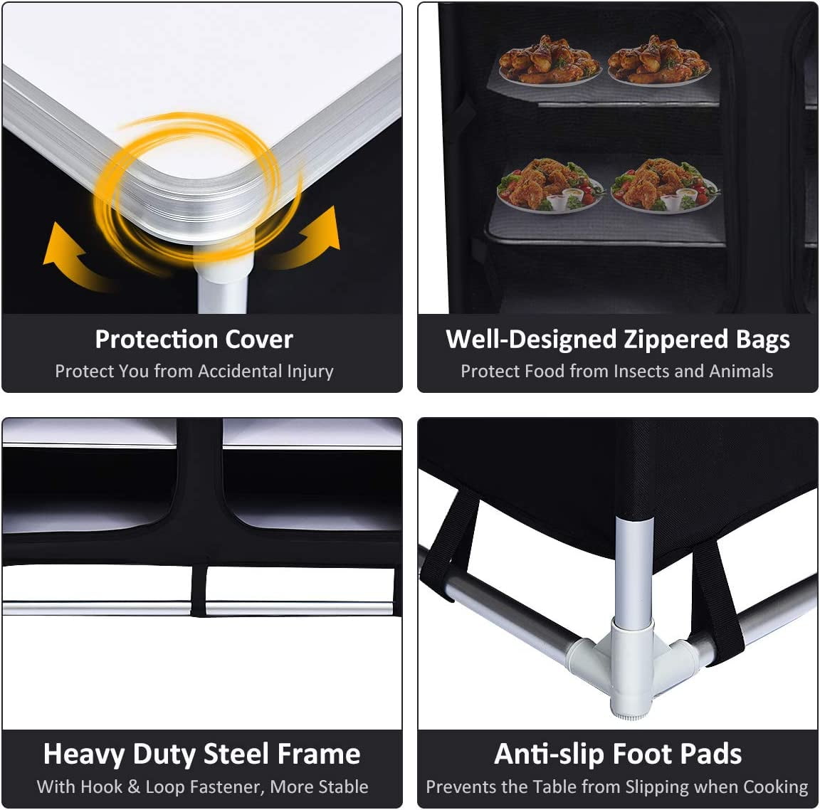 Cook Table Kitchen Station with Storage Organizer and Carrying Bag. for BBQ Party. Picnics. Backyards. Tailgating. Portable. Black