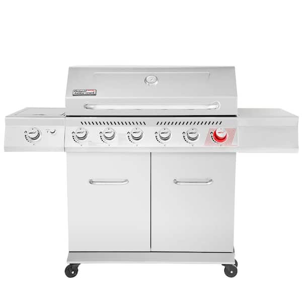 6-Burner Propane Gas Grill in Stainless Steel with Sear Burner and Side Burner