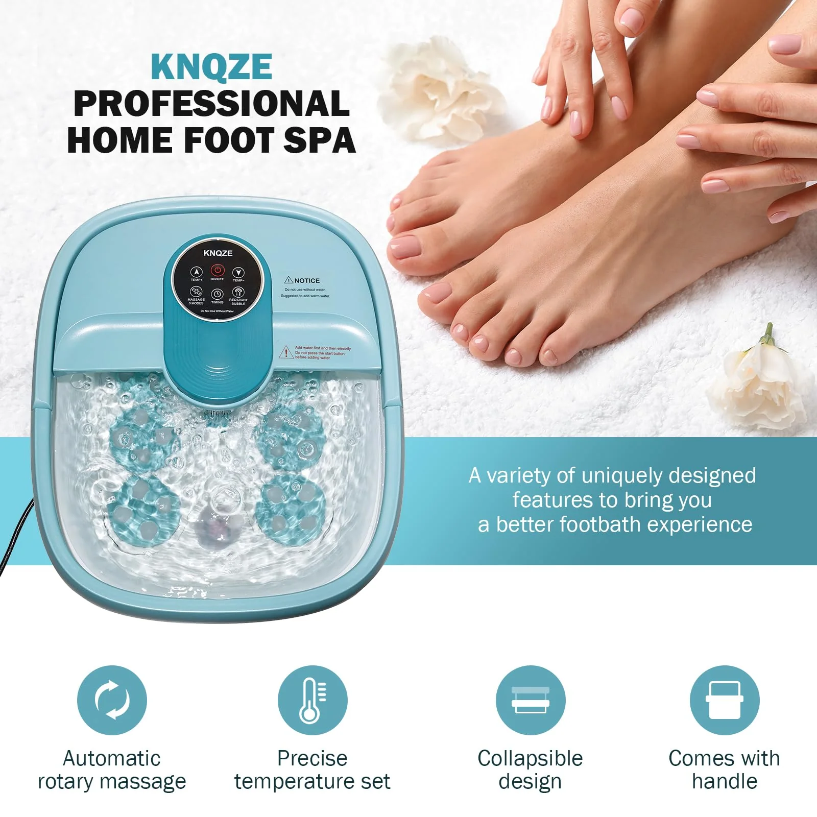 KNQZE Collapsible Foot Spa Electric Rotary Foot Massager Bath