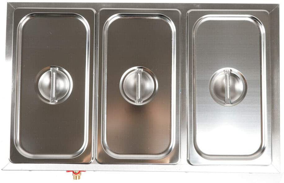 3��7L Commercial Food Warmer Electric Table Countertop Steamer Large Capacity Stainless Steel Soup Station