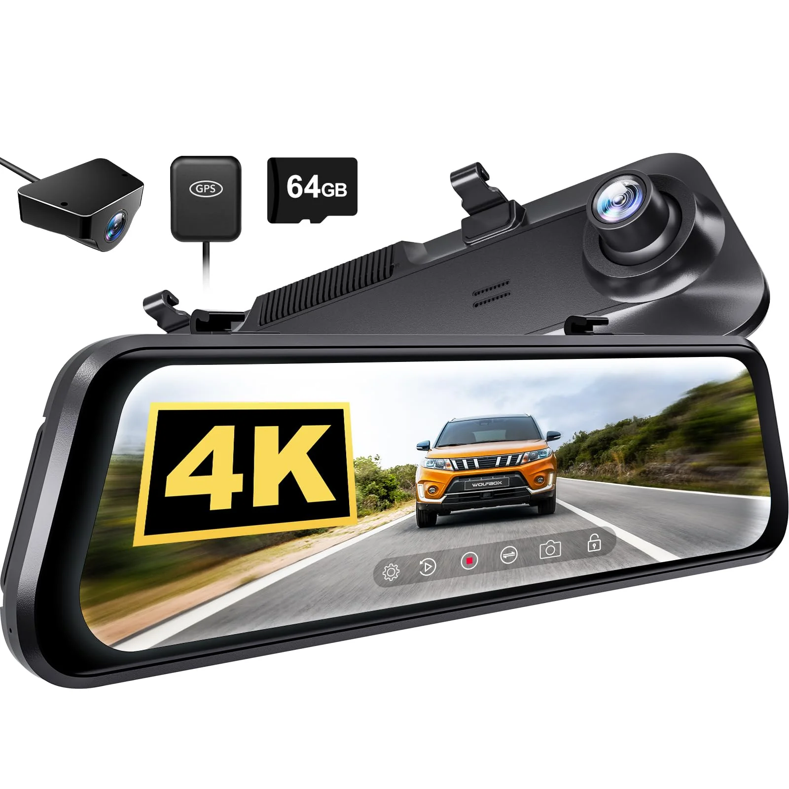 WOLFBOX 12 4K Rear View Mirror Camera