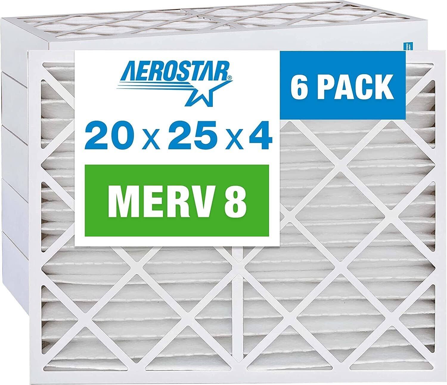 (6) Aerostar 20x25x4 MERV 8 Pleated Air Filter, AC Furnace Air Filter