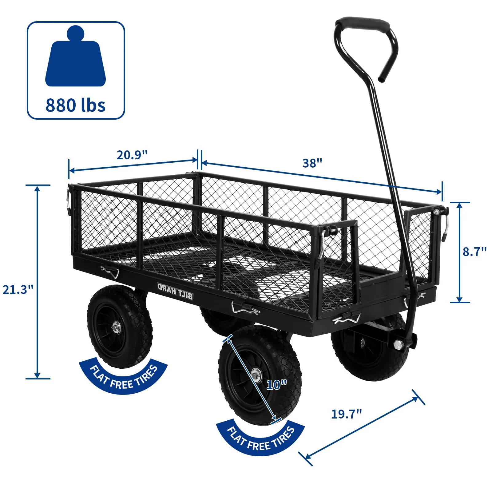 BILT HARD 880 lbs 10 Flat Free Tires Steel Garden Cart