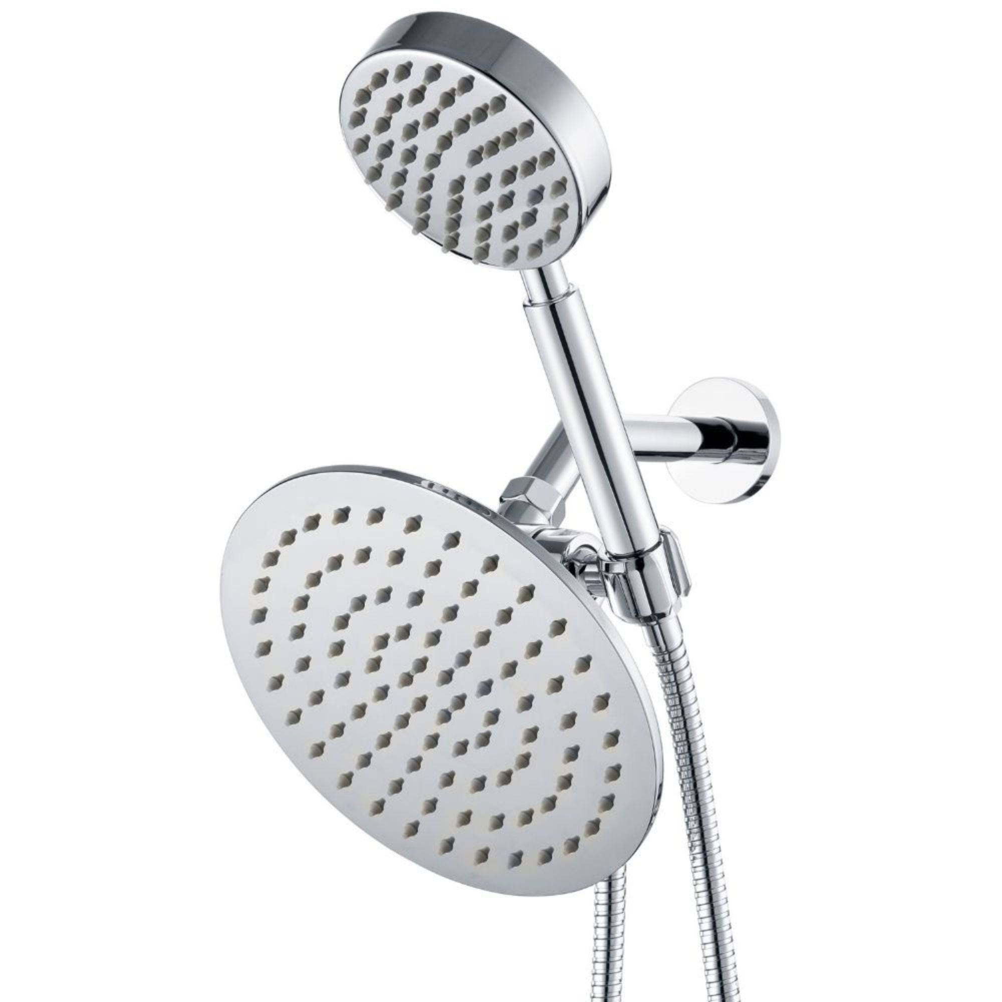 All Metal Dual Shower Head Combo - Chrome - 8 inch Rainfall High Flow Shower Head & Handheld Shower Head High Pressure with Hose 6ft - Hotel-Like