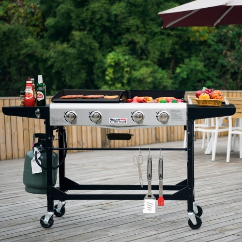 Gourmet 4-Burner GD401 Portable Flat Top Gas Grill and Griddle Combo with Folding Legs