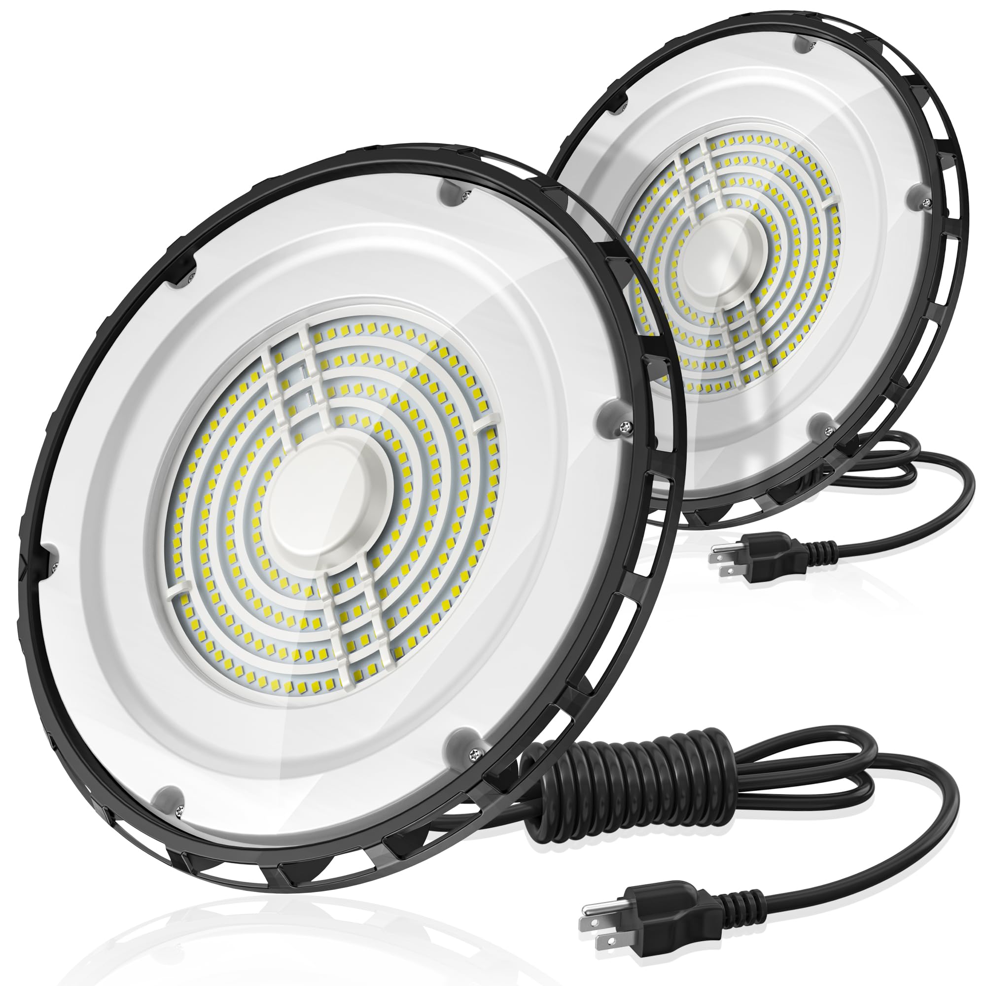 UFO LED High Bay Light 150W 2 Pack, High Bay LED Shop Lights 5000K 23,100LM Daylight UL Listed with US Plug 6' Cable, Hanging Hook, UFO High Bay LED Lights for Warehouse Workshop Garage Factory Gyms