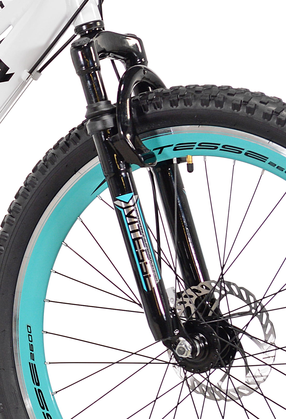 Bicycle 26 In. KZR Mountain Women's Bike. White and Teal Rim