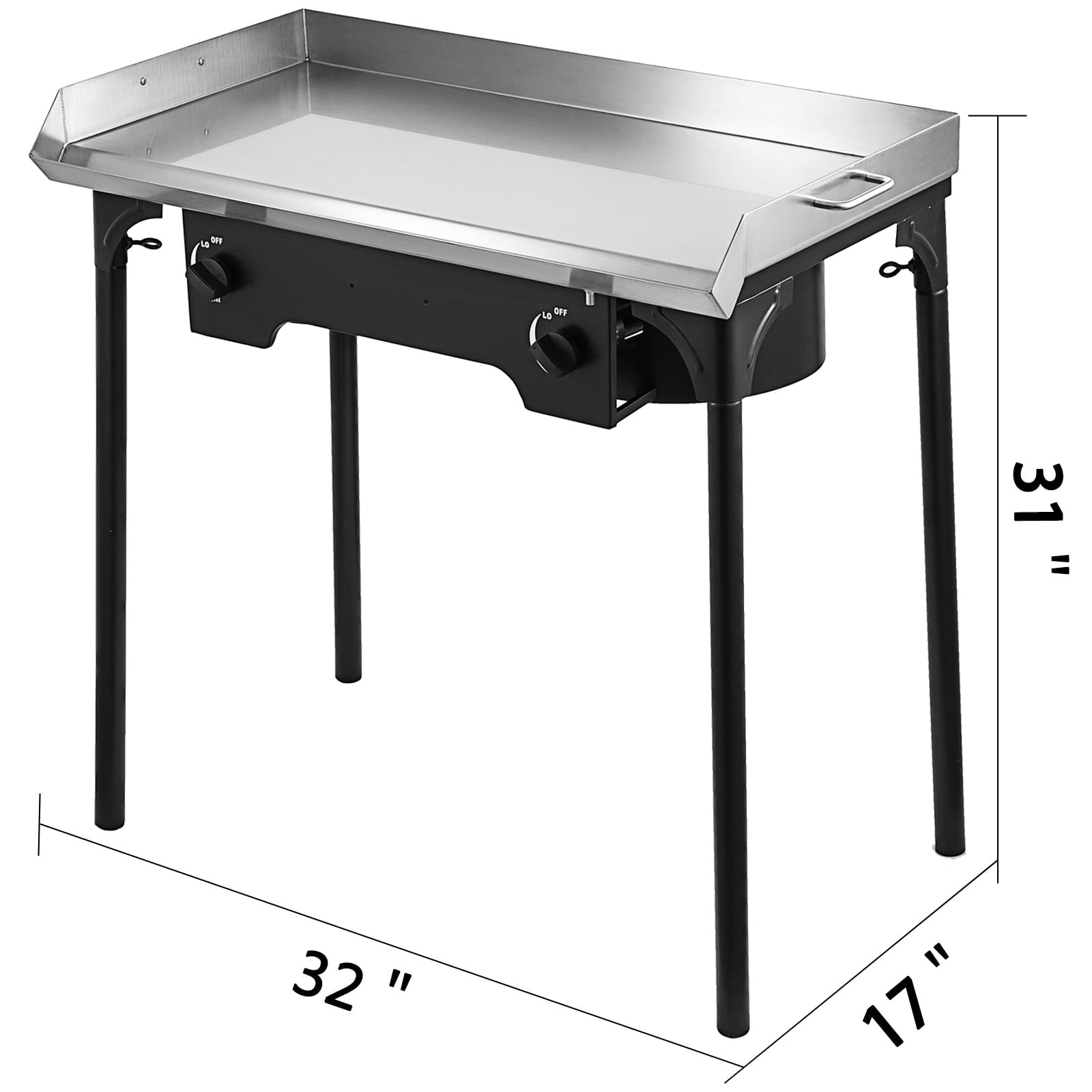 32 x 17 Flat Top Griddle Grill & Propane Fueled.150000 BTU 2 Burners Stove Stainless Steel with 4 Spatula & Scraper Outdoor Griddle Station for Camping