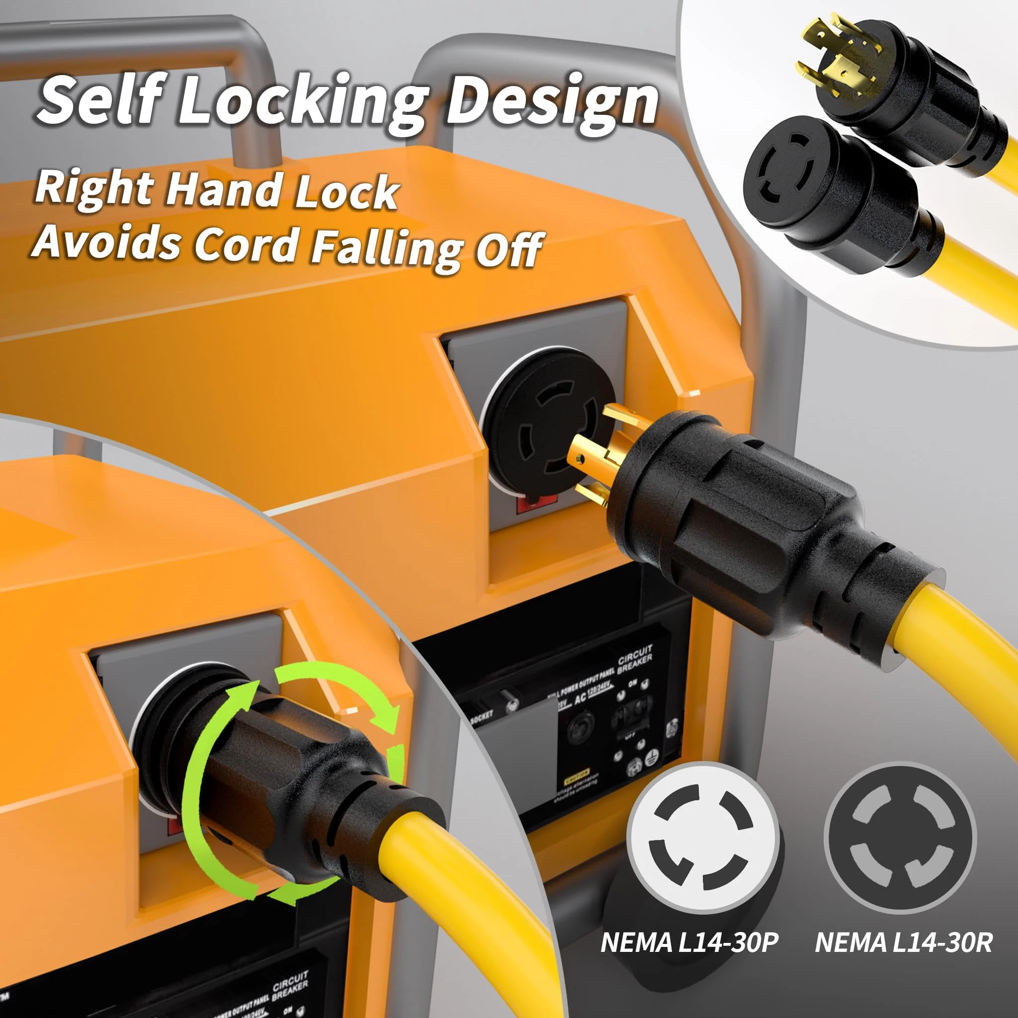 PlugSaf 50FT 30 Amp Generator Extension Cord 4 Prong