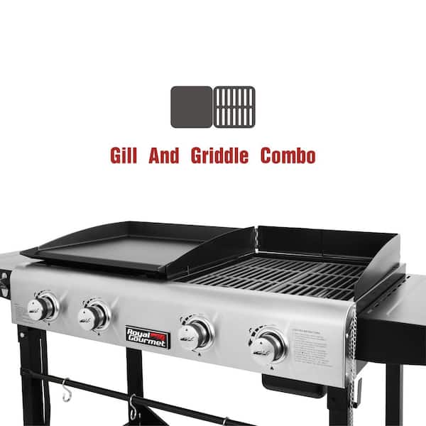 4-Burners Portable Propane Gas Grill and Griddle Combo Grills in Black with Side Tables