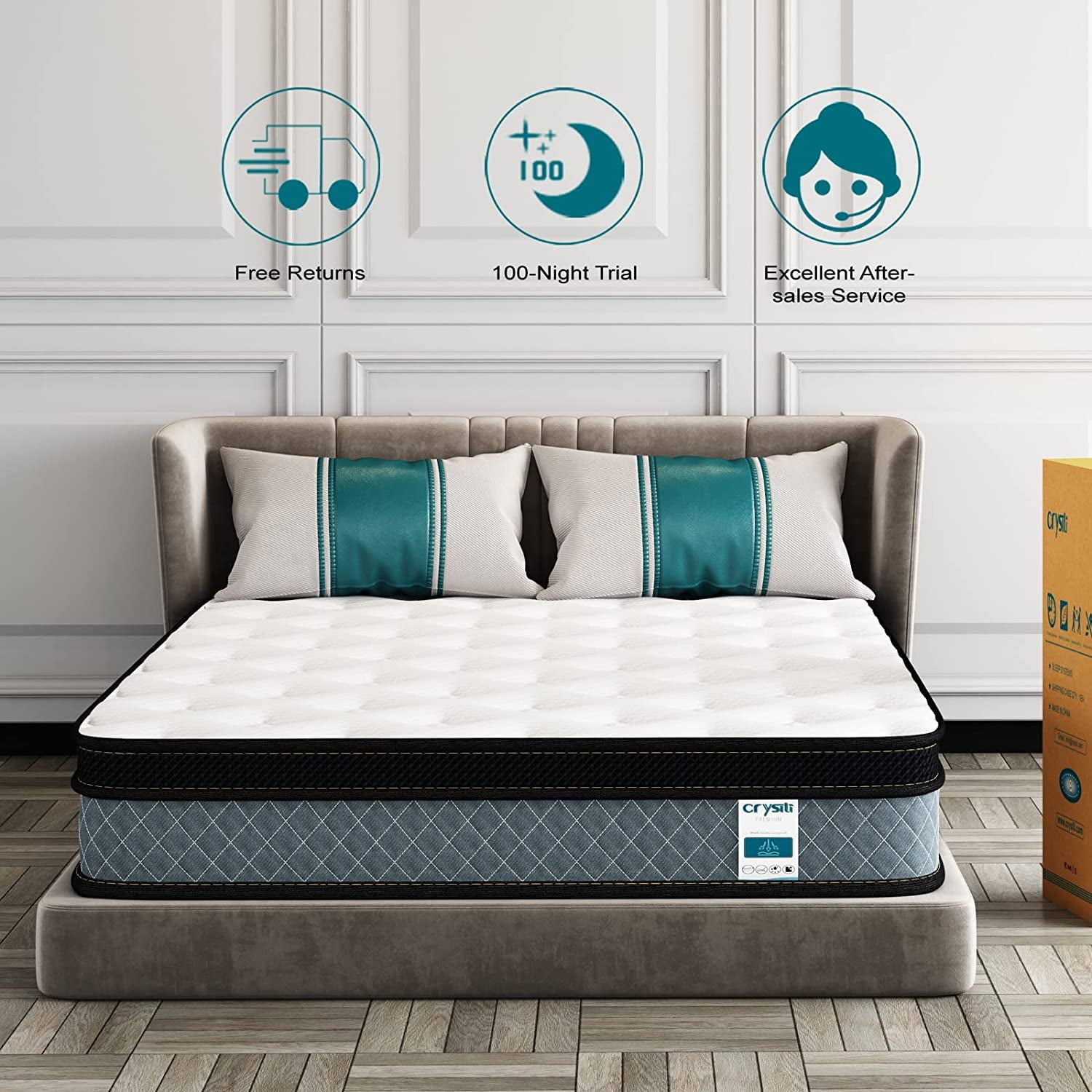 8 Queen Size Pocket Innerspring Memory Foam Hybrid Mattress in a Box