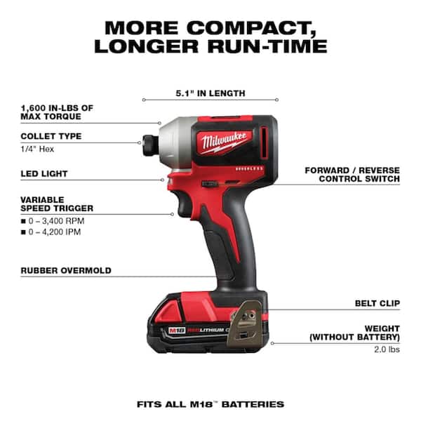 M18 18V Lithium-Ion Brushless Cordless Hammer Drill/Impact Combo Kit (2-Tool) with 2 Batteries. Charger and Bag