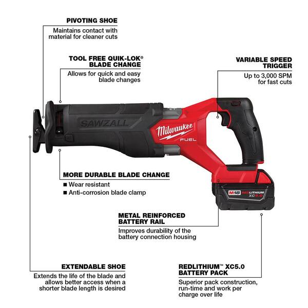 M18 FUEL 18V Lithium-Ion Brushless Cordless SAWZALL Reciprocating Saw Kit W/M18 FUEL 1/2 in. Hammer Drill