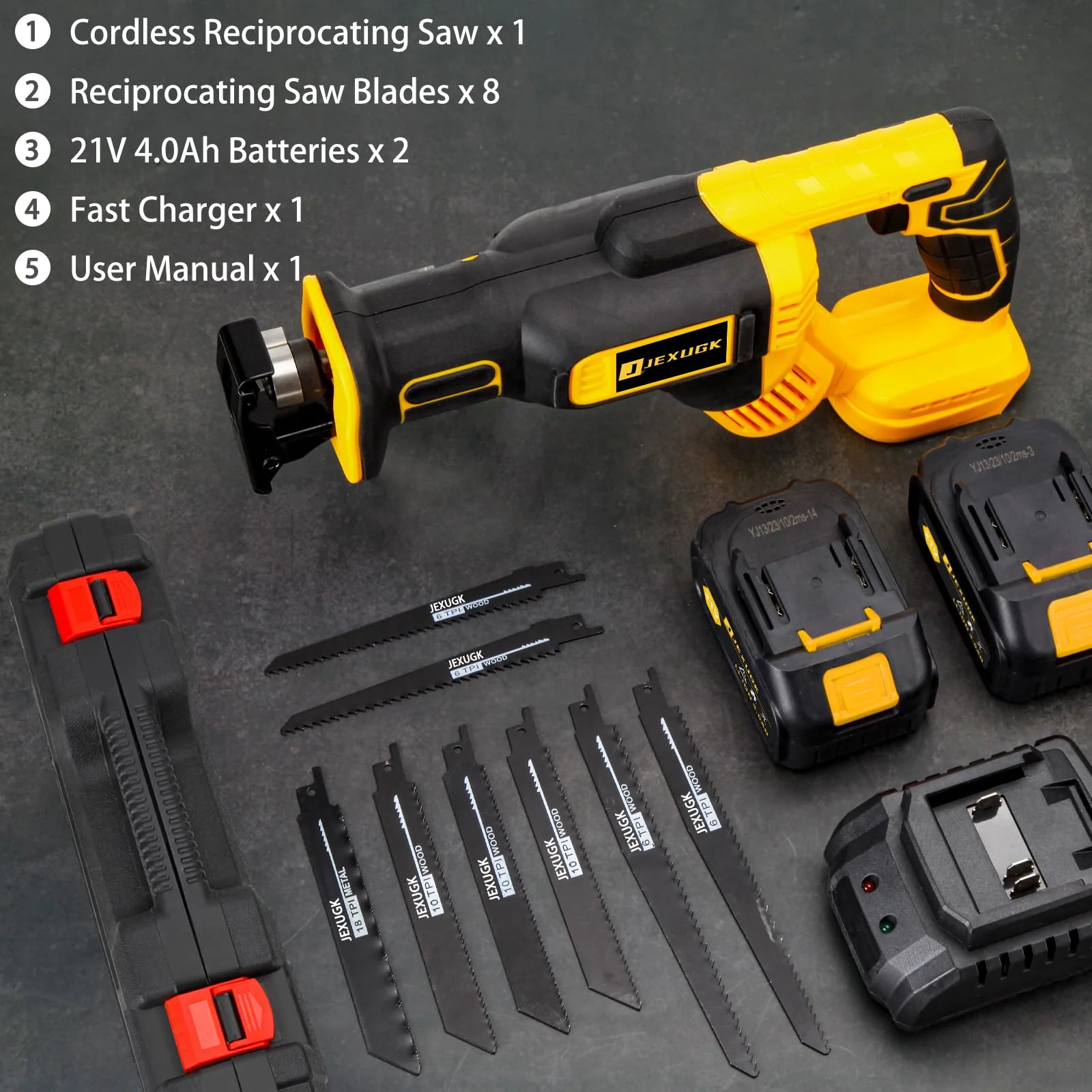 JEXUGK 21V 2 x 4.0Ah Battery Brushless Power Cordless Saw