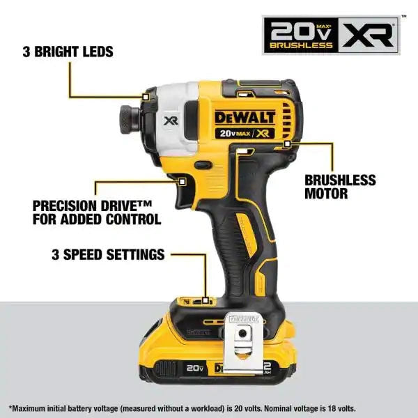 20V MAX LithiumIon Brushless Cordless 2Tool Combo Kit with 12 DrillDriver and 14 3Speed Impact Driver 2.0 Ah - MadeInUSA