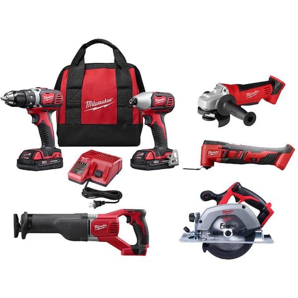 M18 18V Lithium-Ion Cordless Combo Kit (6-Tool) W/ Two 1.5Ah Batteries. Charger. 1 Tool Bag