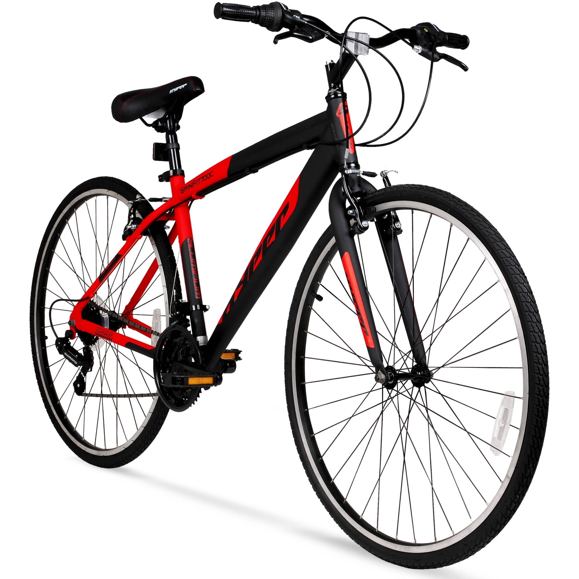 Bicycle 700c Men's Spin fit Hybrid Bike. Black and Red