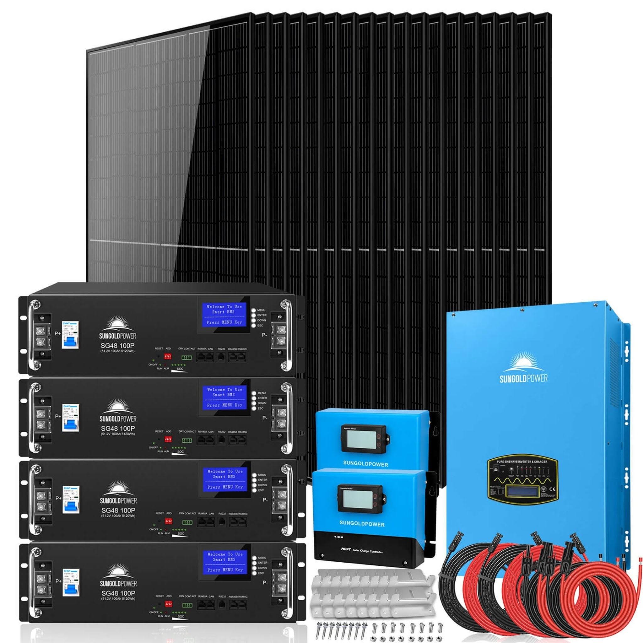 Sungold Power Off-Grid Solar Kit 18000W 48VDC 120V/240V LiFePO4 20.48KWH Lithium Battery 18 x 415 Watts Solar Panels SGR-18K20E