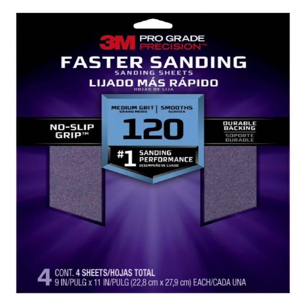 3M Pro Grade Precision 9 in. x 11 in. 120 Grit Medium Faster Sanding Sanding Sheets (4-Pack)