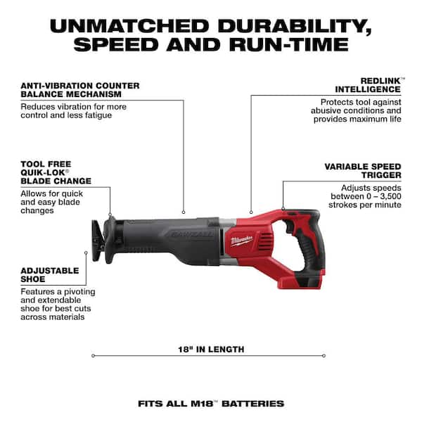 M18 18V Lithium-Ion Cordless Drill Driver/Impact Driver Combo Kit (2-Tool) W/ Reciprocating Saw & Cut-Off/Grinder