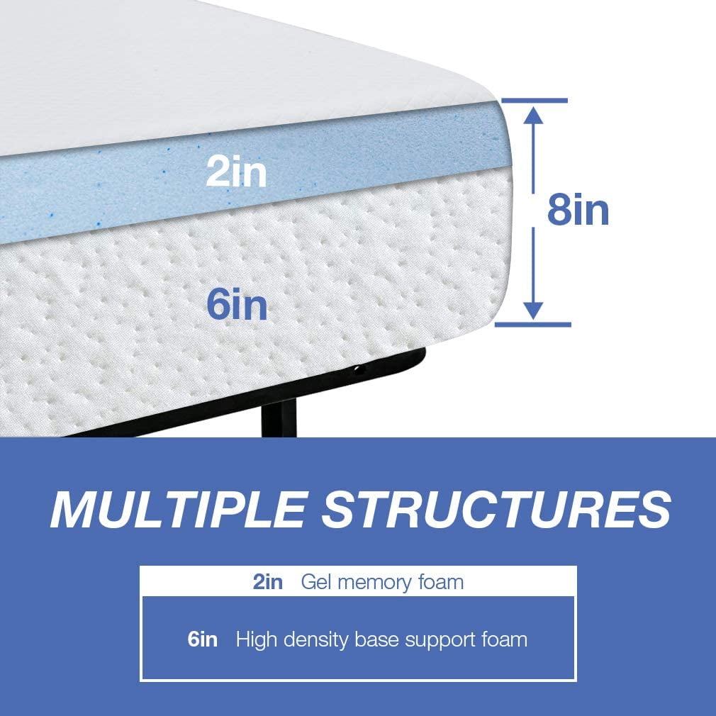 Foam Mattress Queen Size.8 inch Gel Mattress for Cool Sleep Pressure Relief. Medium Firm Mattresses CertiPUR-US Certified/Bed-in-a-Box/Pressure Relieving