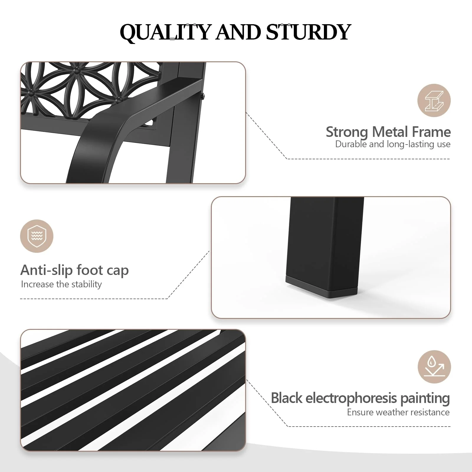 VINGLI 50 Outdoor Bench Metal with Floral Back