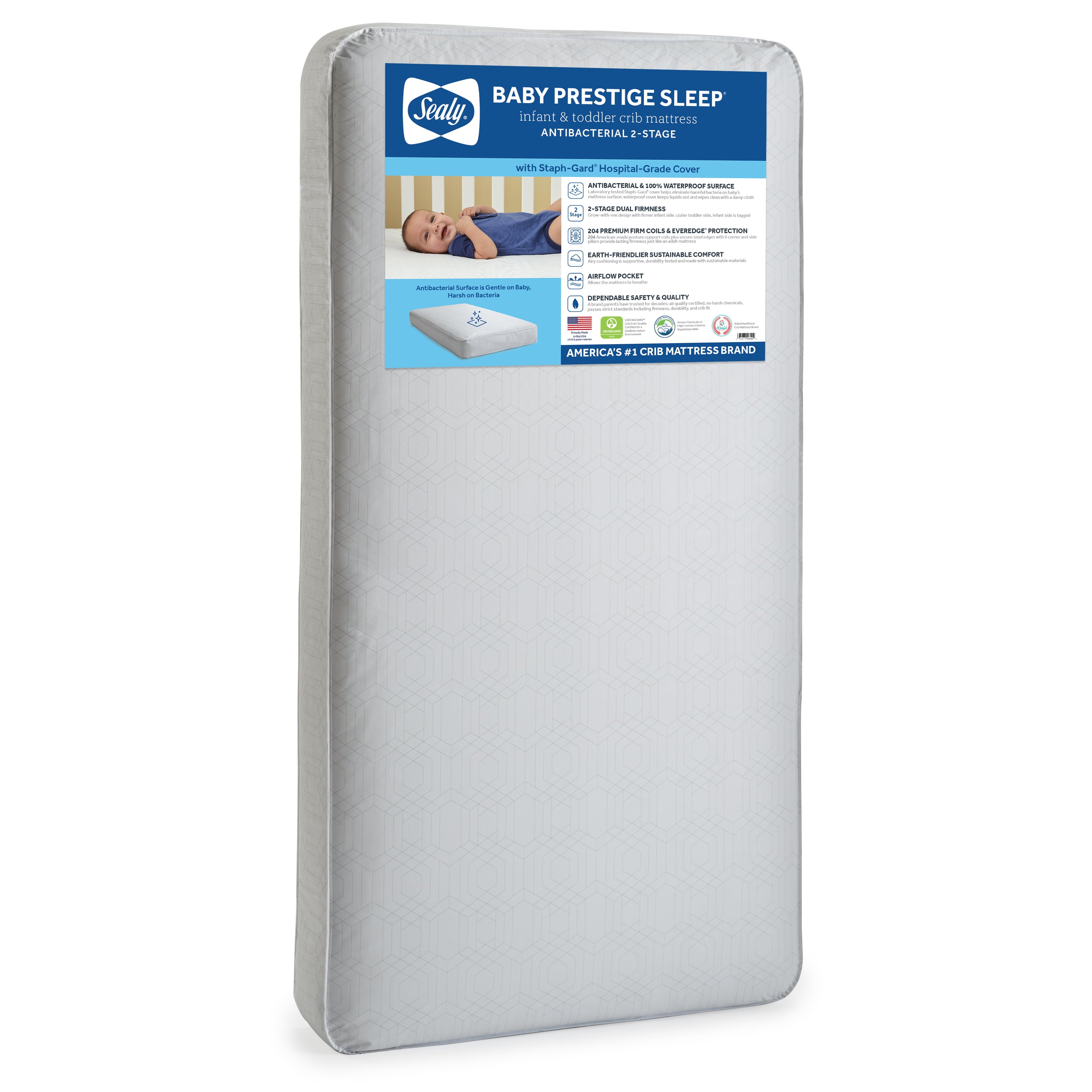 Baby Prestige Sleep Ultra-Premium 2-Stage Antibacterial. 204 Coil. Crib & Toddler Mattress