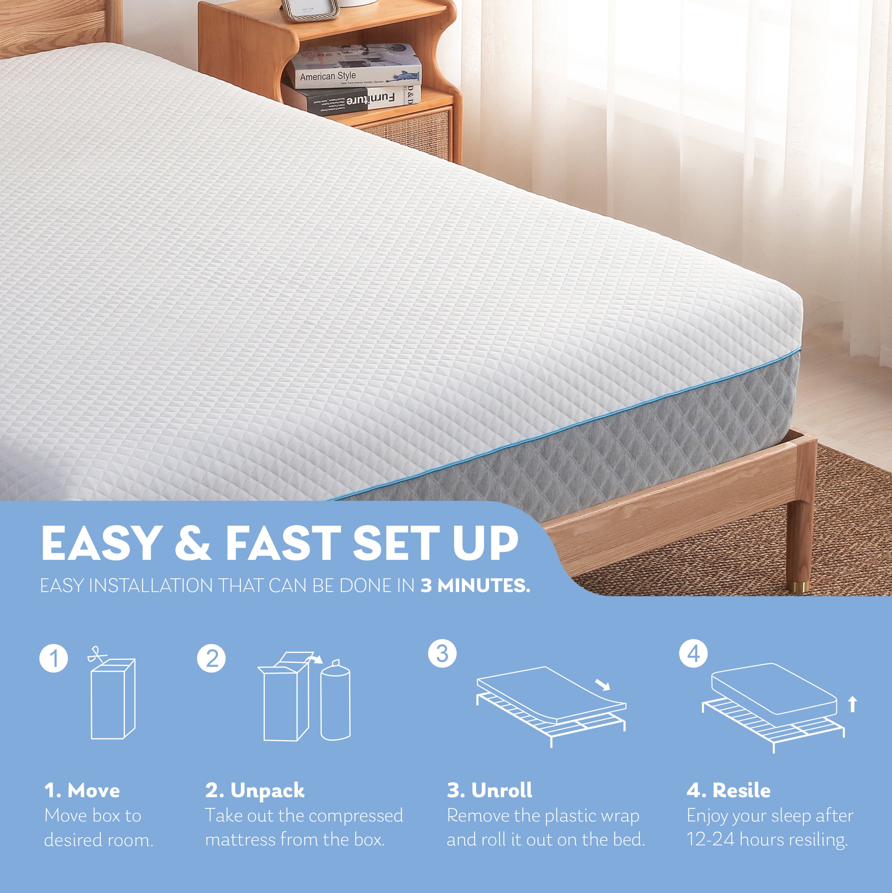 12 inch Gel Memory Foam Mattress. Twin Size Mattress in a Box. Medium