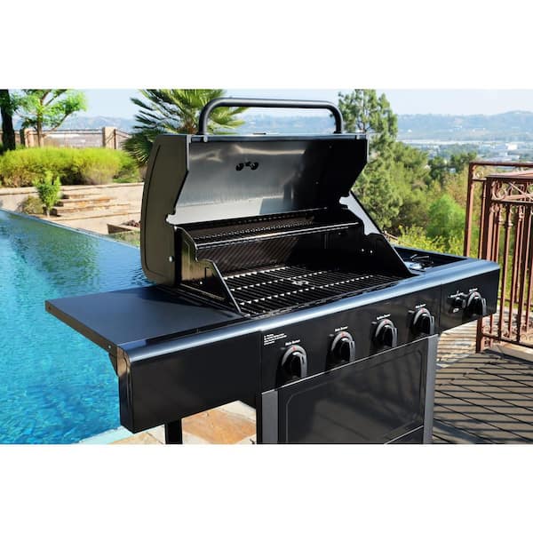 Kenmore 4 Burner Open Cart Propane Gas BBQ Grill with Side Burner. Black