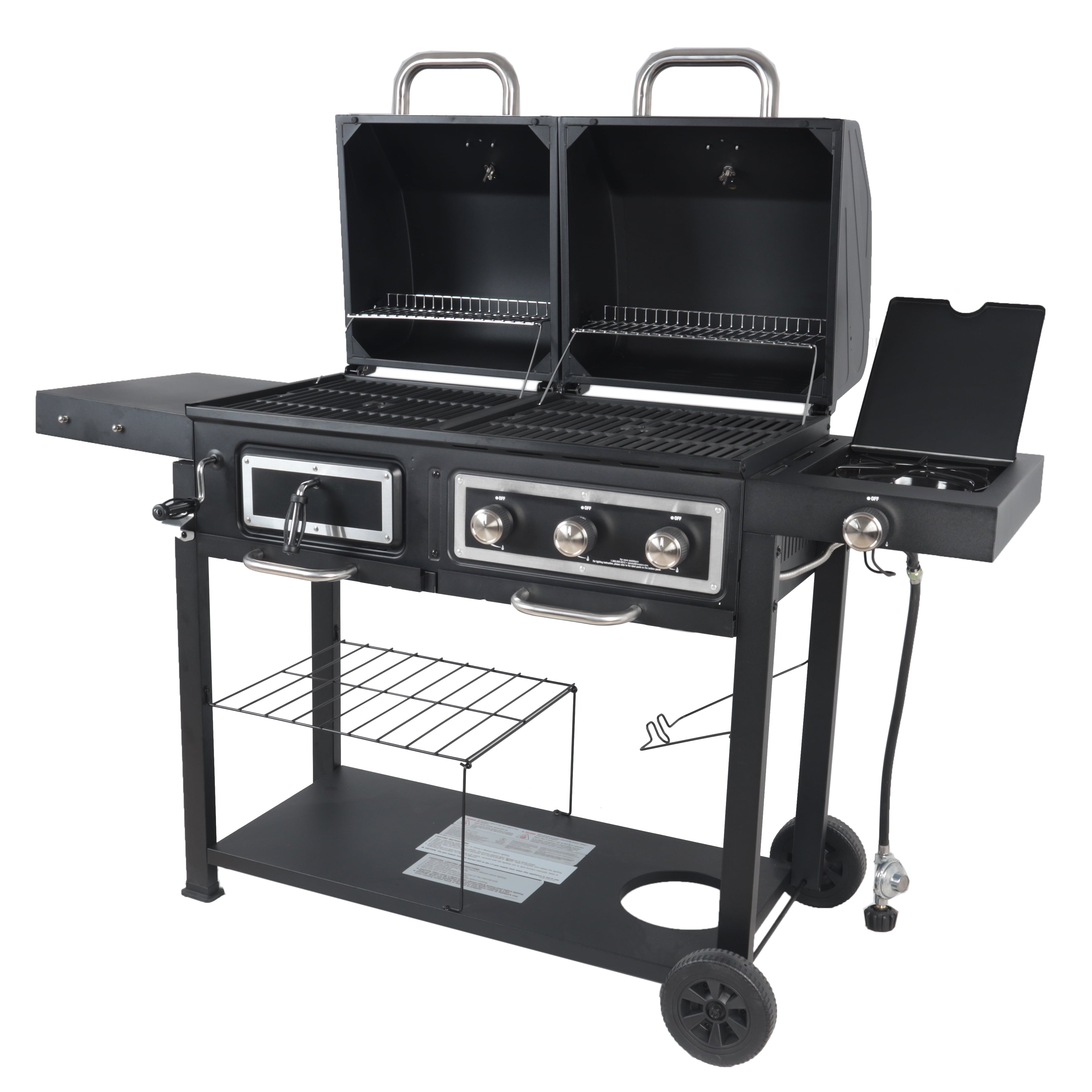 Dual Fuel Gas & Charcoal Combo Grill. Black with Stainless
