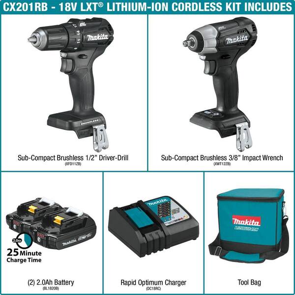 18V LXT Sub-Compact Lithium-Ion Brushless Cordless 2-Piece Combo Kit (Driver-Drill/Impact Wrench) 2.0 Ah