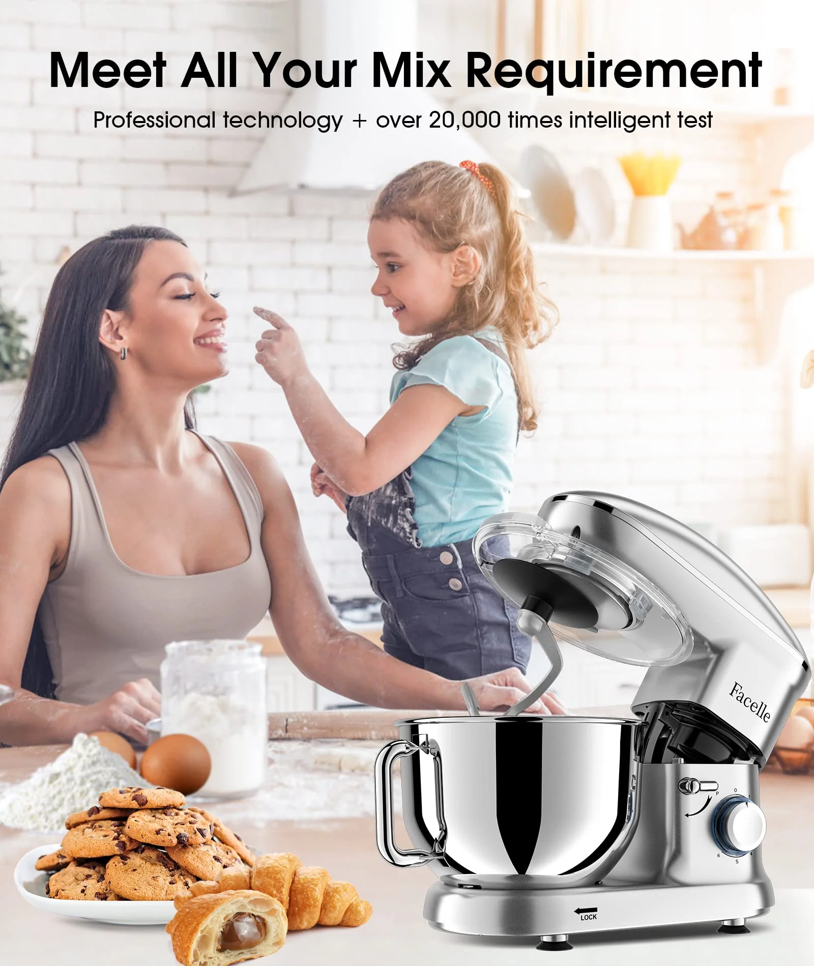 Facelle Electric Stand Mixer. 660W 6 Speed Kitchen Mixer