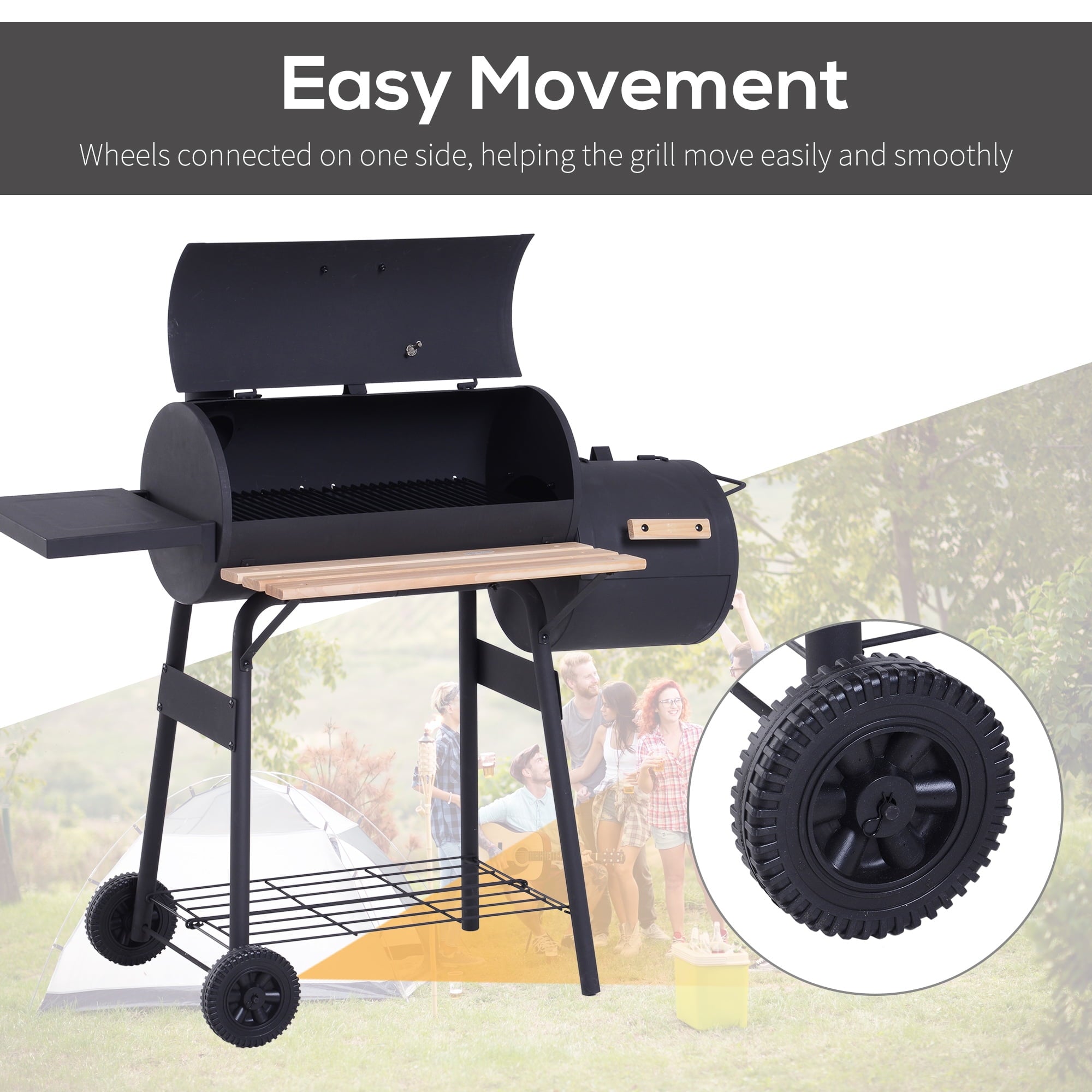 48 Steel Portable Backyard Charcoal BBQ Grill and Offset Smoker Combo