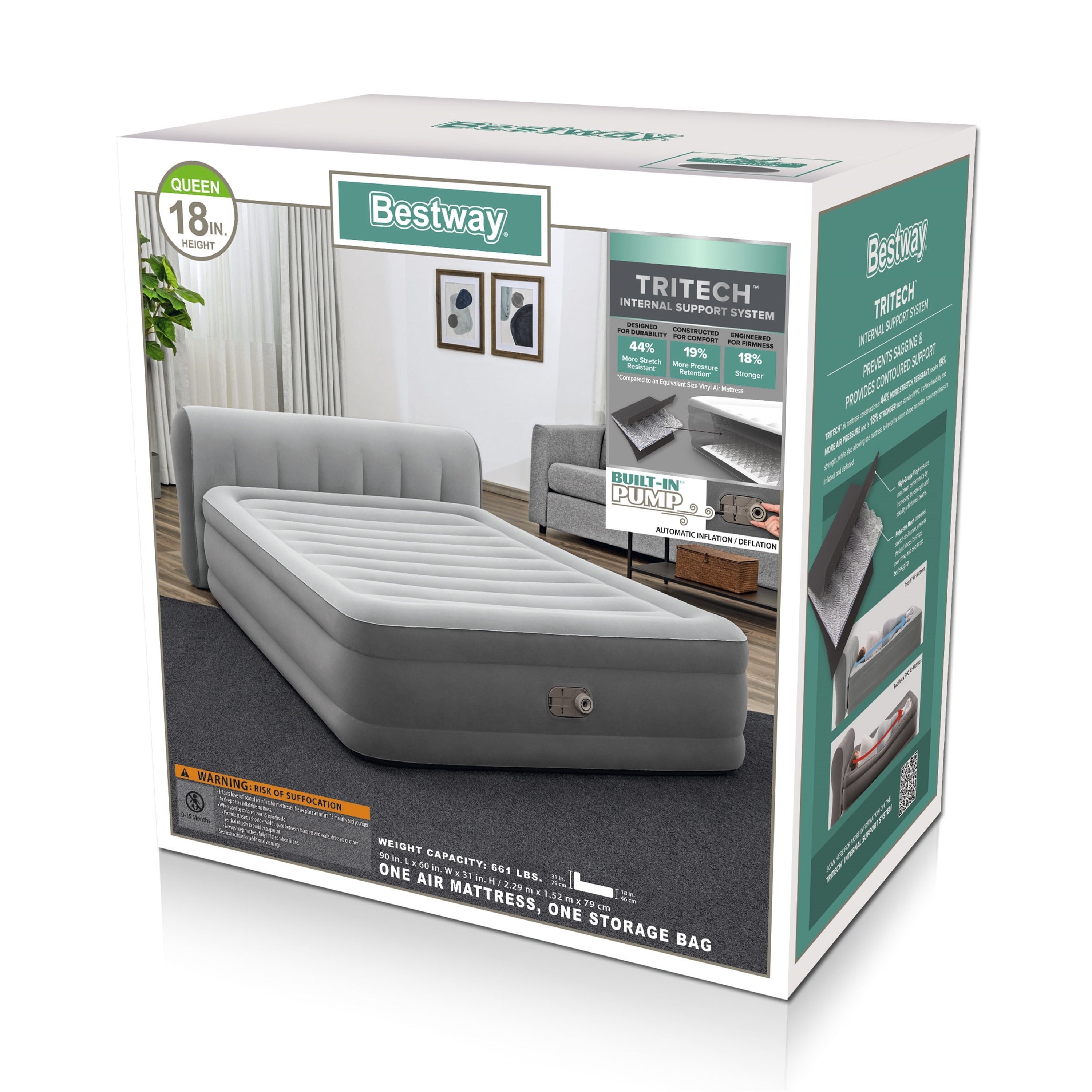 Headboard 18 Queen Air Mattress with Built-in Pump