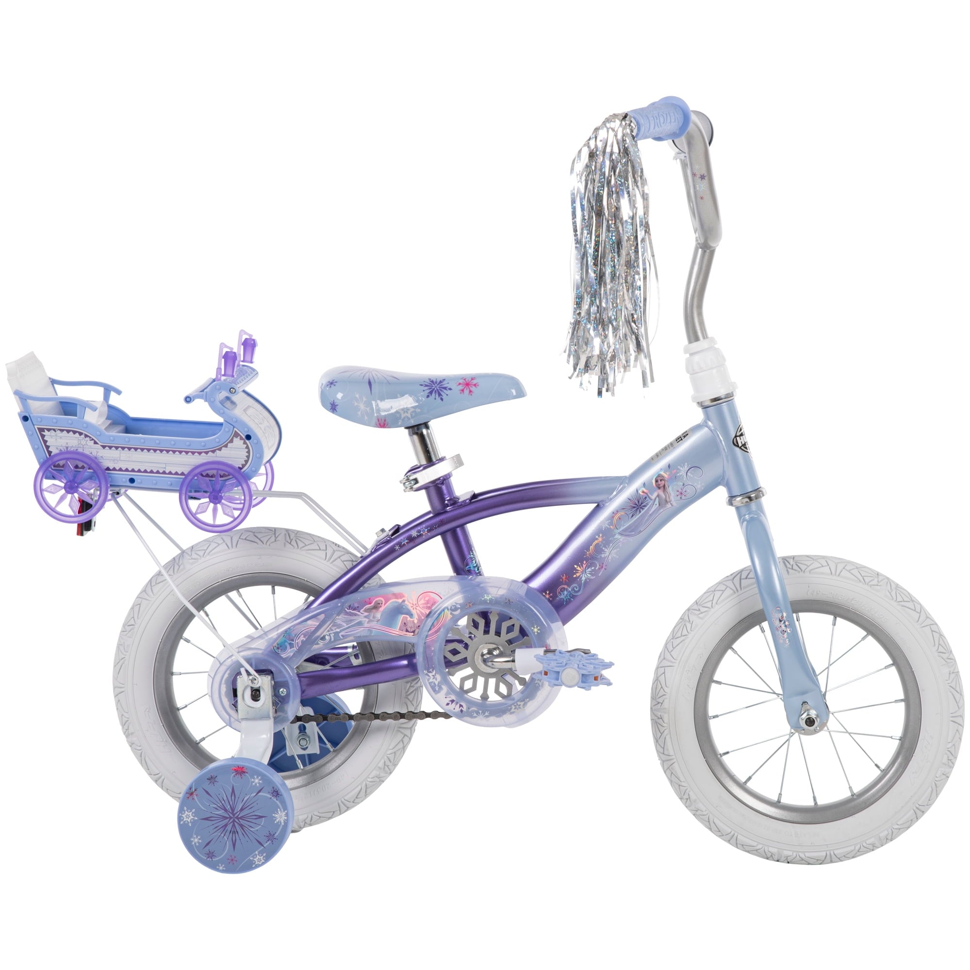 Frozen Bike with Doll Carrier Sleigh for Girl's. 12 In.. White and Purple by Huffy