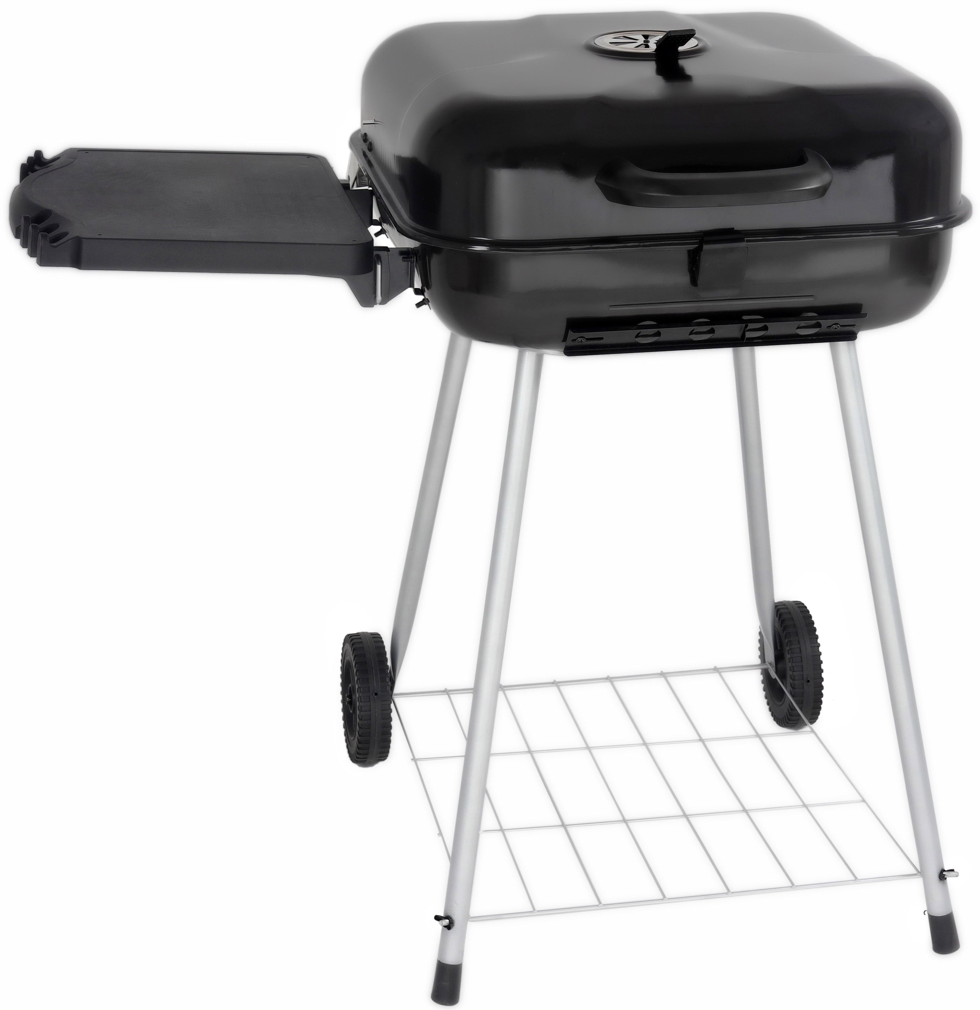 22 Square Charcoal Grill with Foldable Side Shelf. Black
