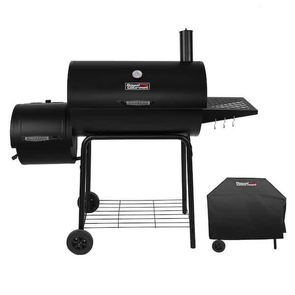 30 in. Smoker Black Barrel Charcoal Grill with Offset Smoker with Cover For Outdoor. Backyard Cooking