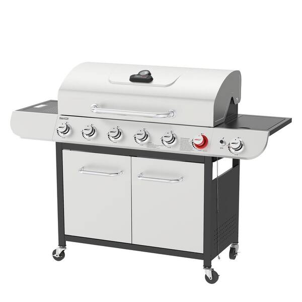 6-Burner BBQ Liquid Propane Gas Grill with Sear and Side Burner with Cover. 71.000 BTU Cabinet Style Gas Grill