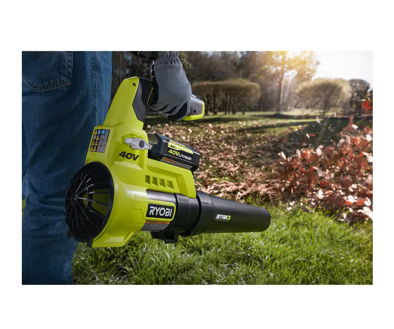RYOBI RY40451BL 40V Cordless 110 MPH 525 CFM Cordless Leaf Blower and Cordless Leaf VacuumMulcher w 2 Batteries and 2 Chargers - MadeInUSA