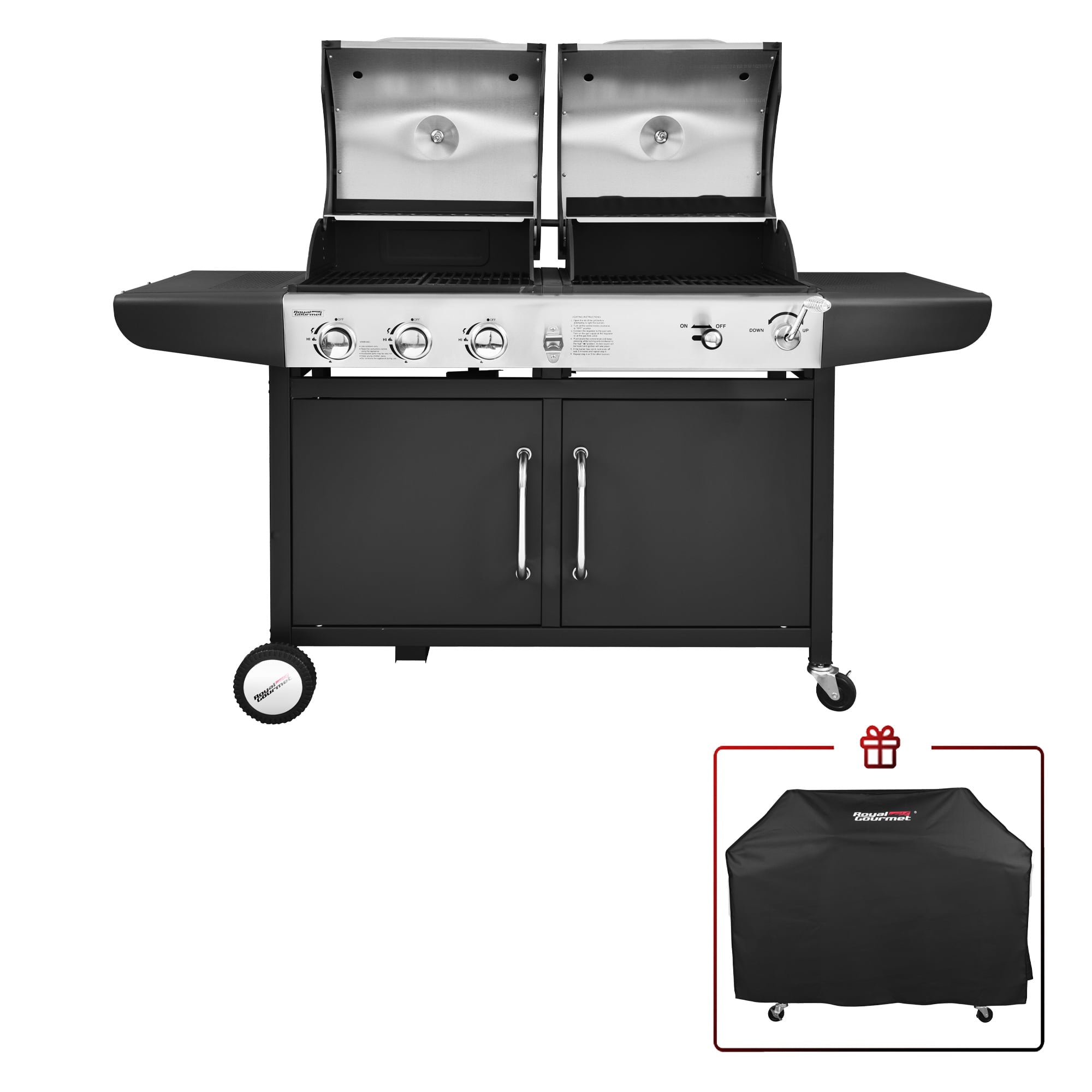 Gourmet ZH3002C 3-Burner 25.500-BTU Dual Fuel Cabinet Gas and Charcoal Grill Combo with Cover