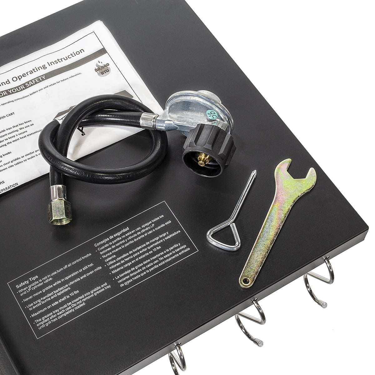 58.000 BTU Outdoor Gas Propane Double Burner Stove Cook Station Flat Top Griddle & Deep Fryer BBQ Grill Camp Side Table