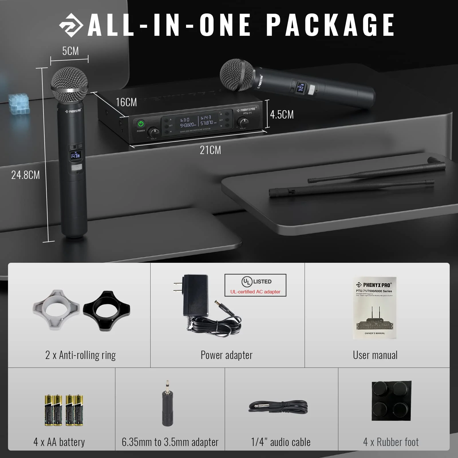 Phenyx Pro Wireless Microphone System Dual Wireless Mics