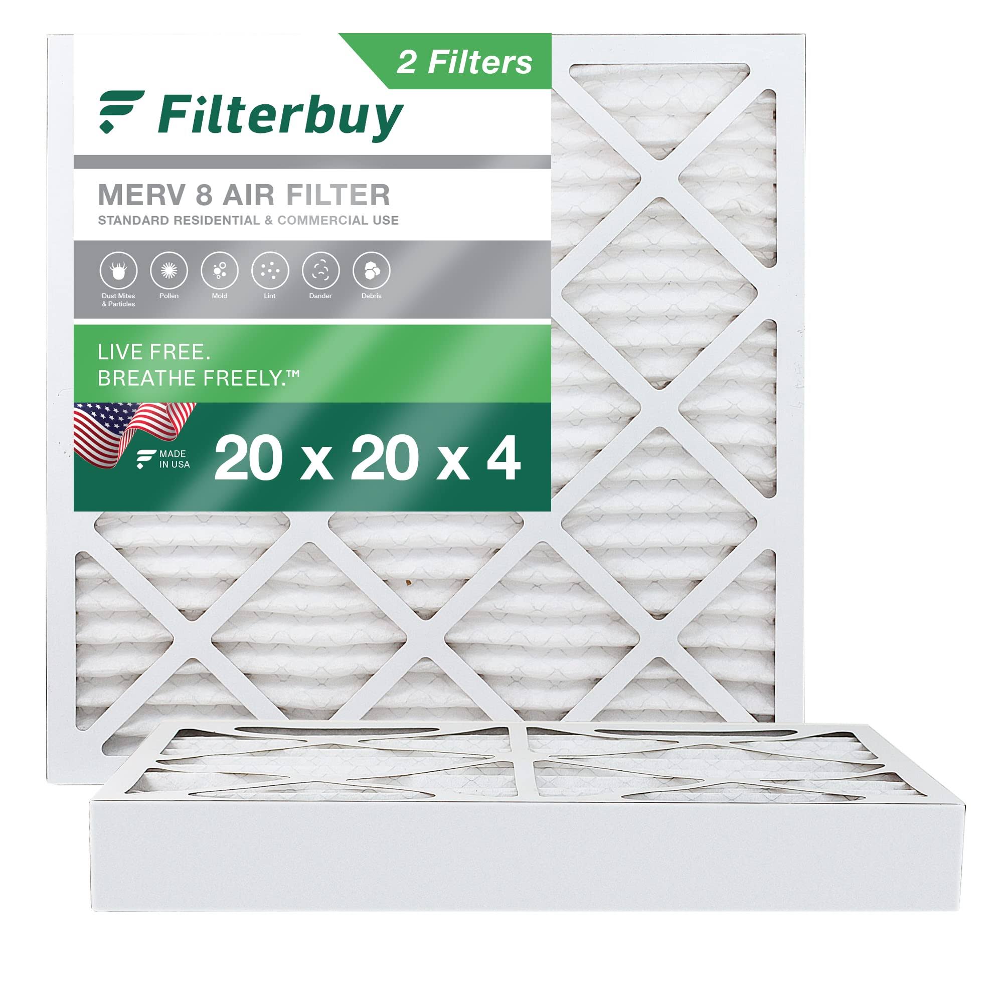 Filterbuy 20x20x4 Air Filter MERV 8, Pleated HVAC AC Furnace Filters Replacement (Set of 2) AFB20x20x4M8pk2