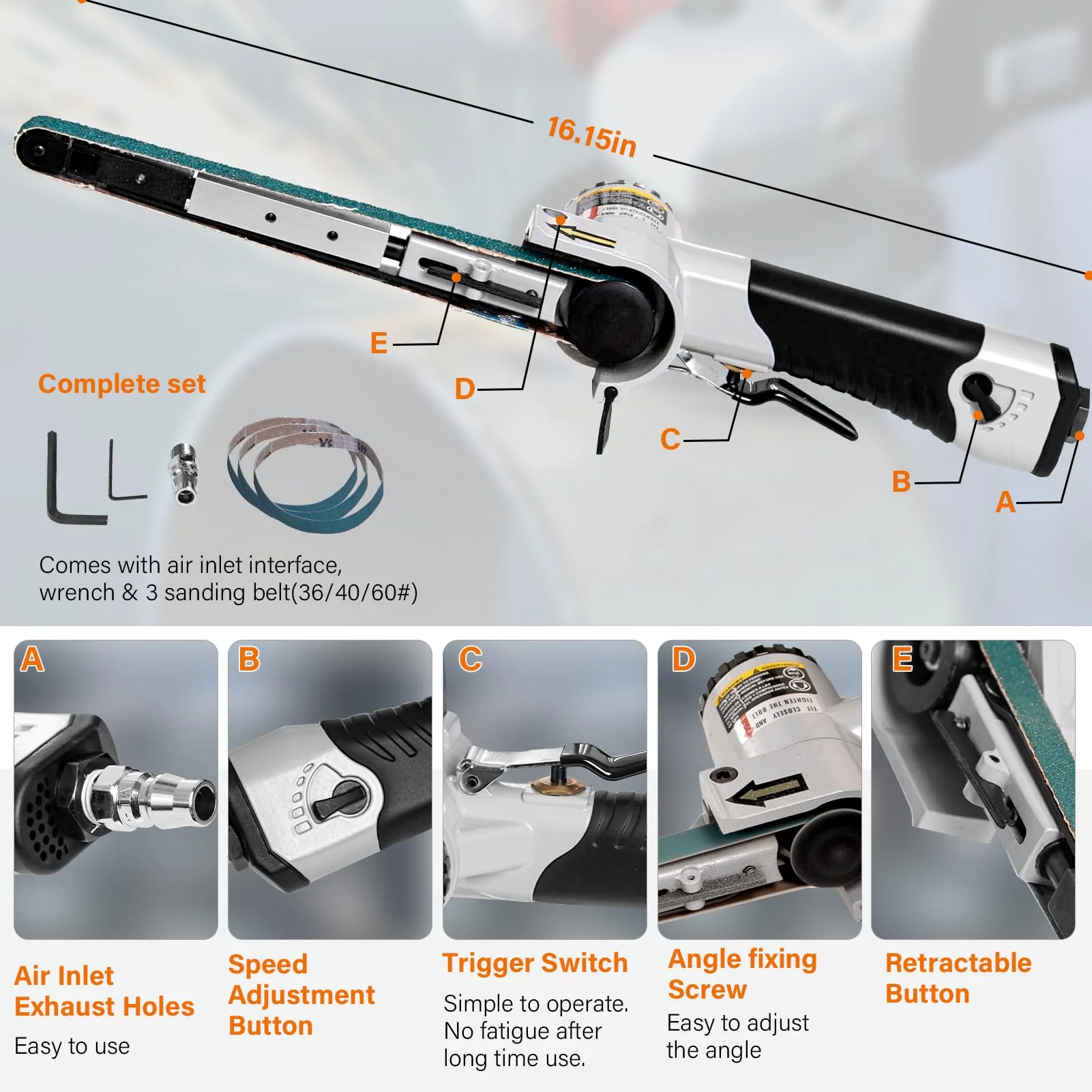 Tezoro 1/2 x 18 Air Belt Sander. Mini Belt Sander with 3 Belts