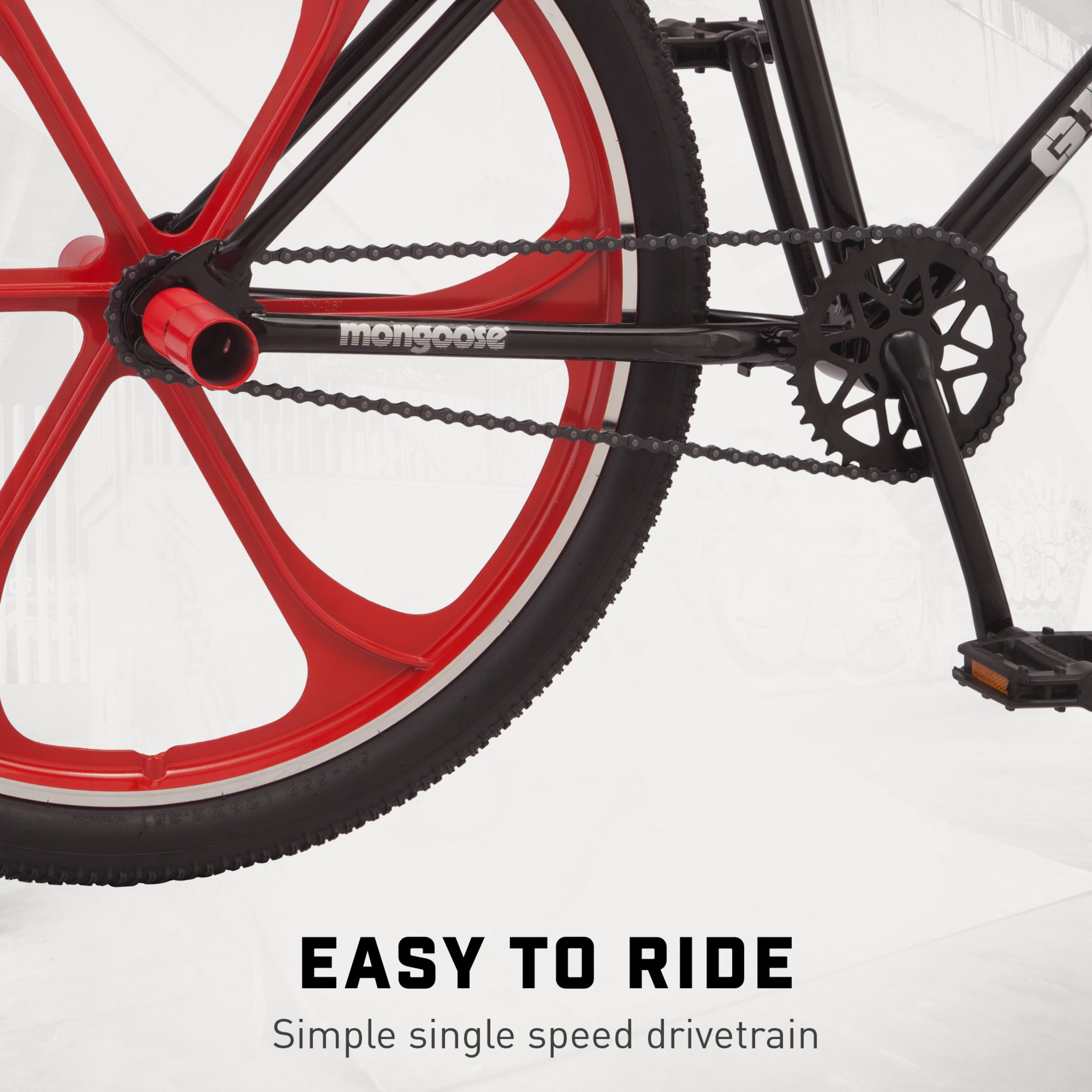 26 In. Grudge Mag BMX Freestyle Bike. Single Speed. Red / Black