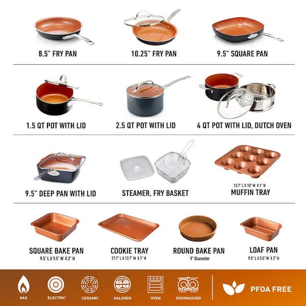 20-Piece Aluminum Ti-Ceramic Nonstick Cookware and Bakeware Set in Graphite