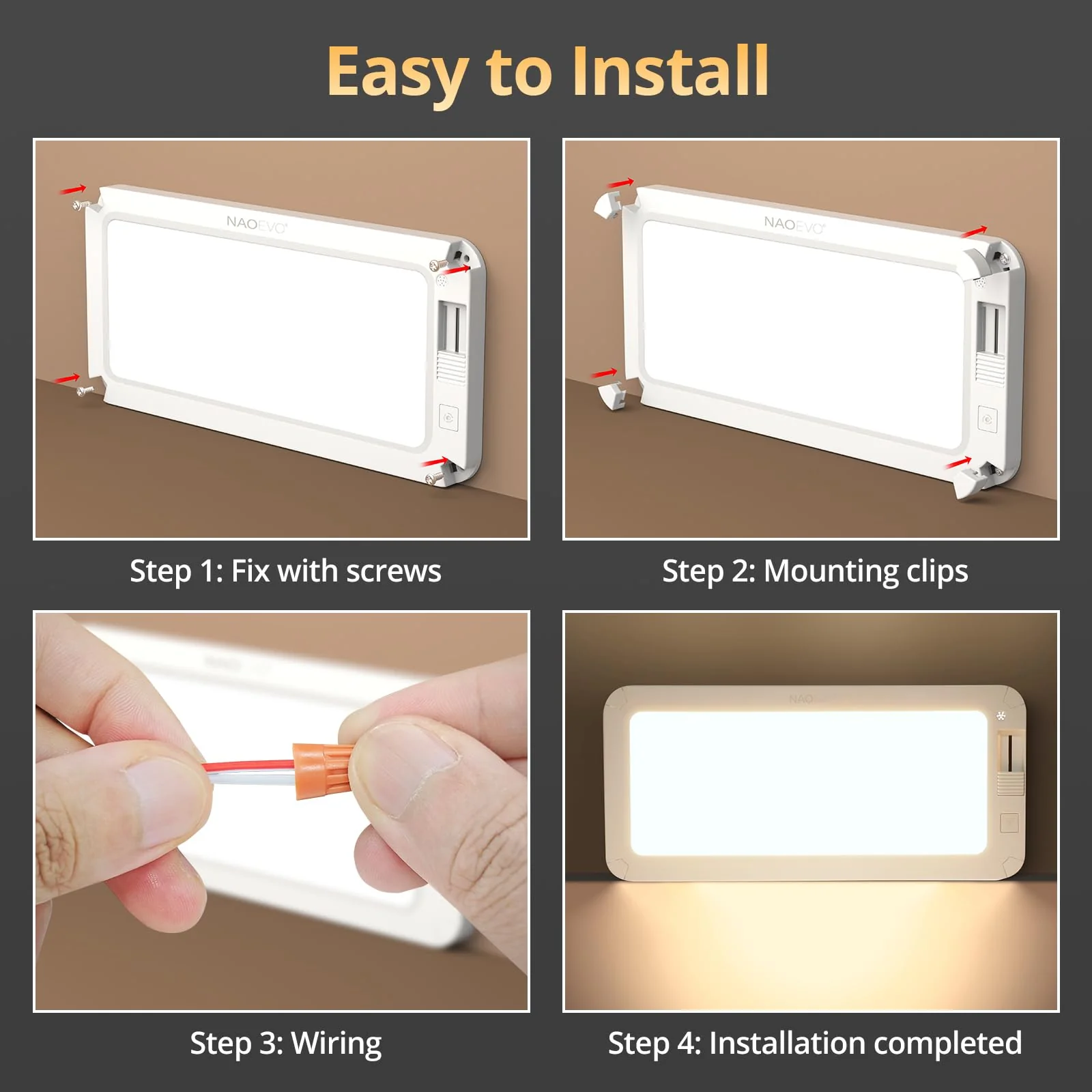 NAOEVO 12V 1500LM RV LED Lights Interior with 3 Color 8Pack