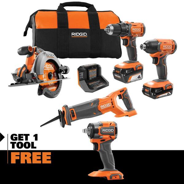 18V Cordless 4-Tool Combo Kit with 4.0 Ah Battery. 2.0 Ah Battery. Charger. Bag and 18V SubCompact 1/2 in. Impact Wrench