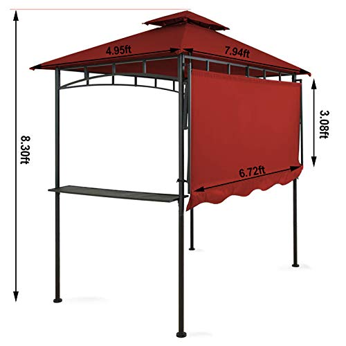 Double Tiered Grill Gazebo 11X 5. Outdoor BBQ Patio Canopy Tent with Stretchable Side Awning
