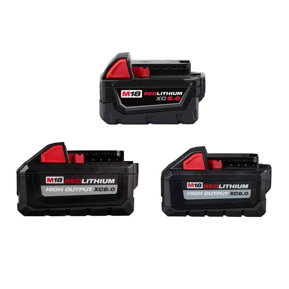 Milwaukee M18 18-Volt 5.0 Ah Lithium-Ion XC Extended Capacity Battery Pack with 6.0Ah and 8.0Ah Batteries (3-pack)